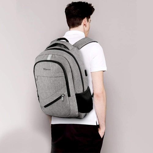  [아마존 핫딜]  [아마존핫딜]Mancro Laptop Rucksack, 15,6 Zoll Backpack Schulrucksack Daypack Business Notebook Taschen mit USB Ladeanschluss und RFID Tasche fuer Herren Damen Manner Schueler Jungen Teenager - Grau MEH