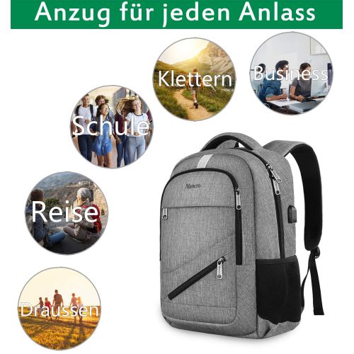  [아마존 핫딜]  [아마존핫딜]Mancro Laptop Rucksack, 15,6 Zoll Backpack Schulrucksack Daypack Business Notebook Taschen mit USB Ladeanschluss und RFID Tasche fuer Herren Damen Manner Schueler Jungen Teenager - Grau MEH