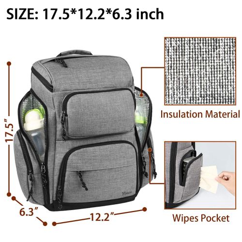  Dad Diaper Bag Backpack,Multi-functional Baby Travel Back Pack for men or women,Mancro Large Capacity Waterproof Dad Work Bag with Laptop Pocket and Stroller Straps,Gray