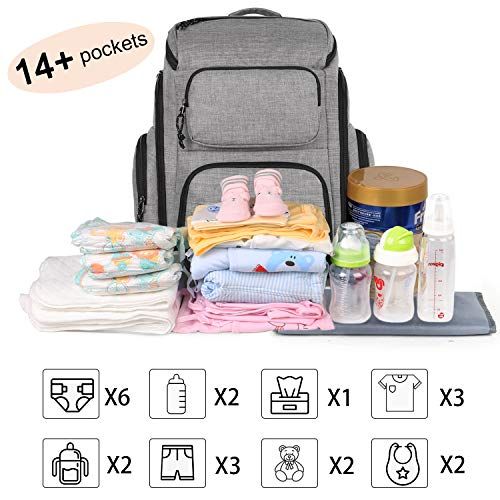  Dad Diaper Bag Backpack,Multi-functional Baby Travel Back Pack for men or women,Mancro Large Capacity Waterproof Dad Work Bag with Laptop Pocket and Stroller Straps,Gray