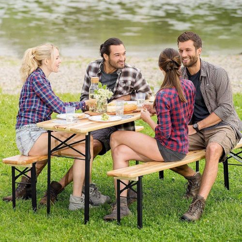  Mandycng Deck Folding Furniture Sturdy Firwood Picnic Table Set Durable Bench Garden Backyard Dining Patio Student Desk Set of 3 Pcs.