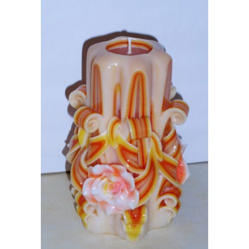  ManeloCandles Rose candle - Anniversary gifts - Handmade gift candle - Hand Carved candles -Unusual gifts - Wedding - Orange rose candle - 5 inch/ 12cm