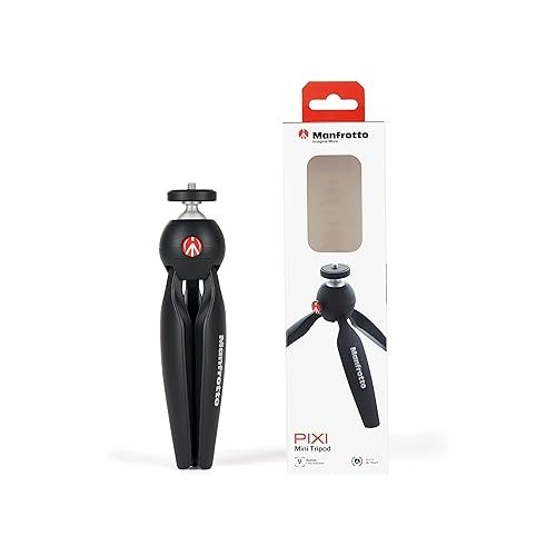  Manfrotto MTPIXIMII-B, PIXI Mini Tripod with Handgrip for Compact System Cameras, for DSLR, Mirrorless, Video, Made in Italy, Technopolymer and Aluminum, Black