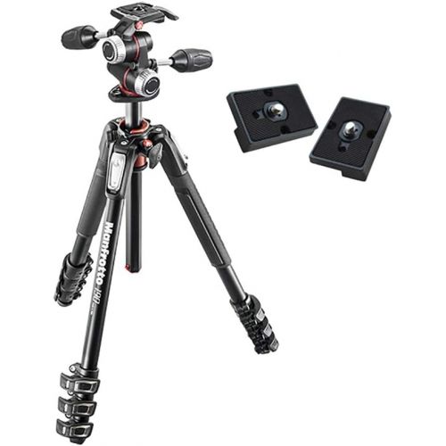  Manfrotto MK190XPRO4-3W Aluminum Tripod with 3-Way Pan/Tilt Head and Two ZAYKiR Quick Release Plates for The RC2 Rapid Connect Adapter