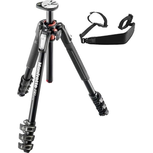  Manfrotto MT190XPRO4 4 Section Aluminum Tripod Legs with Q90 Column (Black) Includes A Bonus ZAYKiR Tripod Strap Non-Slip with Two Quick-Release Loops (Black)