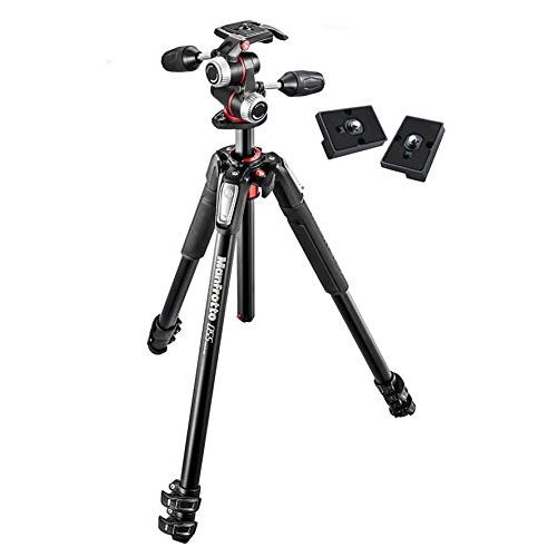  Manfrotto MK055XPRO3-3W 055 Kit Aluminium 3-Section Horizontal Column Tripod with 3-Way Head and Two ZAYKIR Quick Release Plates for the RC2 Rapid Connect Adapter