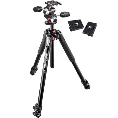  Manfrotto MK055XPRO3-3W 055 Kit Aluminium 3-Section Horizontal Column Tripod with 3-Way Head and Two ZAYKIR Quick Release Plates for the RC2 Rapid Connect Adapter