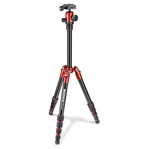  Manfrotto Element Traveller Small Aluminum 5-Section Tripod Kit with Ball Head, Element Small 56.3, Red