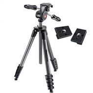 Manfrotto MKCOMPACTADV-BK Compact Advanced Tripod with 3-Way Head (Black) ? with Two ZAYKiR Quick Release Plates for The RC2 Rapid Connect Adapter
