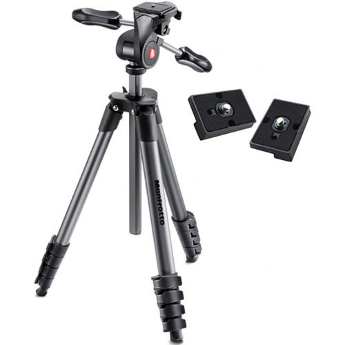  Manfrotto MKCOMPACTADV-BK Compact Advanced Tripod with 3-Way Head (Black) ? with Two ZAYKiR Quick Release Plates for The RC2 Rapid Connect Adapter