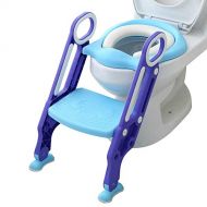 Mangohood Potty Training Toilet Seat with Step Stool Ladder for Boys and Girls Baby Toddler Kid Children Toilet Training Seat Chair with Handles Padded Seat Non-Slip Wide Step (Blu