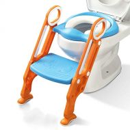 Mangohood Potty Training Toilet Seat with Step Stool Ladder for Boy and Girl Baby Toddler Kid Children Toilet Training Seat Chair with Padded Seat Non-Slip Wide Step (Blue Orange Upgrade)