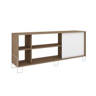 Manhattan Comfort Nacka TV Stand 2.0 Collection Modern Free Standing Flat Screen TV Stand with Storage Compartments Includes 5 Shelves and 1 Sliding Door, Oak Frame with White Door
