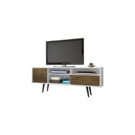 Manhattan Comfort Liberty Collection Mid Century Modern TV Stand With Three Shelves, One Cabinet and One Drawer With Splayed Legs, White/Wood