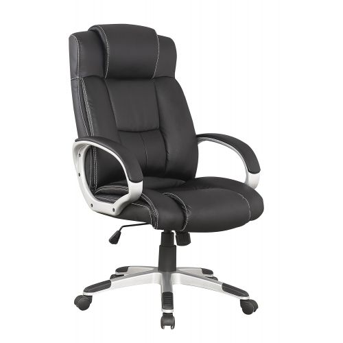  Manhattan Comfort Presidential Washington Collection Bonded Leather Height Adjustable Swivel Ergonomic Office Chair, Black