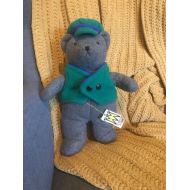 Manhattan Toy Co 1994 Vintage Gray Teddy Bear in Green Vest & Hat Plush Toy Doll