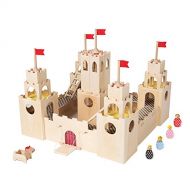 MiO Wooden Castle + Horse + 4 Bean Bag People Peg Dolls Imaginative Montessori Style STEM Learning Modular Wooden Building Playset for Boys and Girls 3 Years + Up by Manhattan Toy