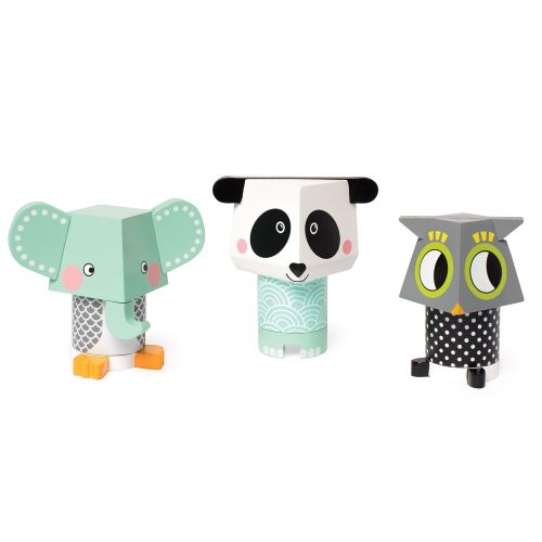  Manhattan Toy Mix & Match Owl, Elephant & Panda Magnetic Wooden Stacking Block Toy Set Baby Toy