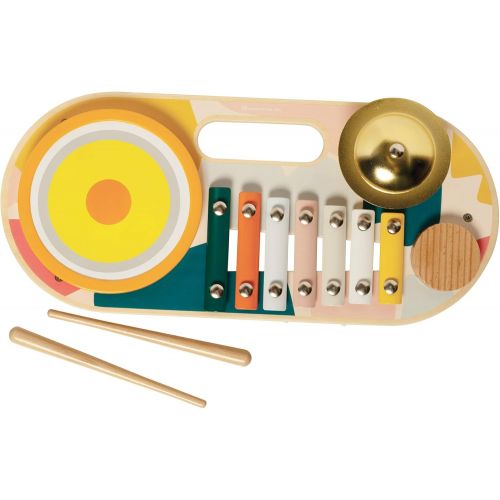  Manhattan Toy Beats to Go Wooden Toddler and Preschool Musical Toy Instrument Xylophone, Drum, Cymbal and Washboard