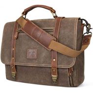 [아마존베스트]Manificent Laptop Messenger bag for Mens 15.6 Inch, Waterproof Vintage Genuine Leather Mens Briefcase shoulder bag 16 Storage Pockets, Waxed Canvas Leather Computer Business Satche