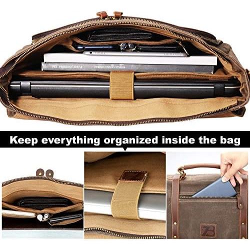  [아마존베스트]Manificent Laptop Messenger bag for Mens 15.6 Inch, Waterproof Vintage Genuine Leather Mens Briefcase shoulder bag 16 Storage Pockets, Waxed Canvas Leather Computer Business Satche