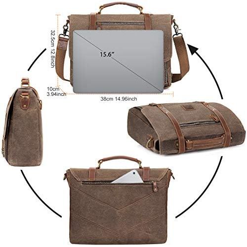  [아마존베스트]Manificent Laptop Messenger bag for Mens 15.6 Inch, Waterproof Vintage Genuine Leather Mens Briefcase shoulder bag 16 Storage Pockets, Waxed Canvas Leather Computer Business Satche