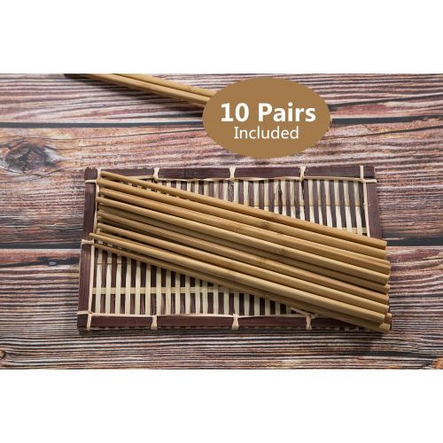  [아마존베스트]Mannice Chopsticks Reusable Chinese Natural Bamboo Chopsticks 9.8/25cm Long Lightweight Wood Chopstick Set For Eating Cooking -10 Pairs gift Sets Dishwasher Safe Color1