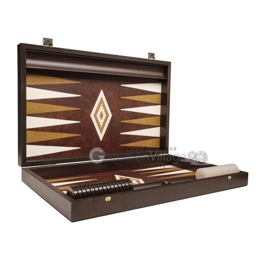  Manopoulos 19" Wood Backgammon Set - Wenge with Brown Leatherette Field | Board Game