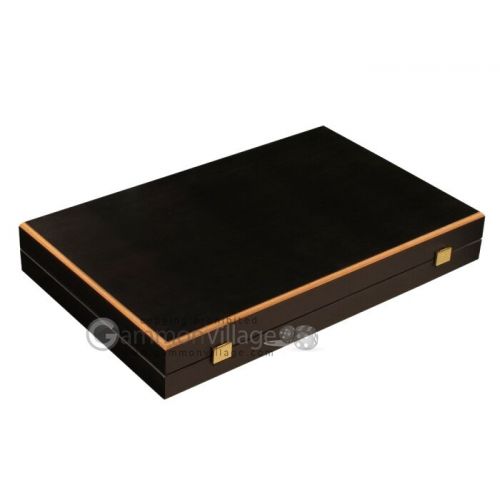  Manopoulos Black Wood Backgammon Set - Black Field - Large Wooden Board