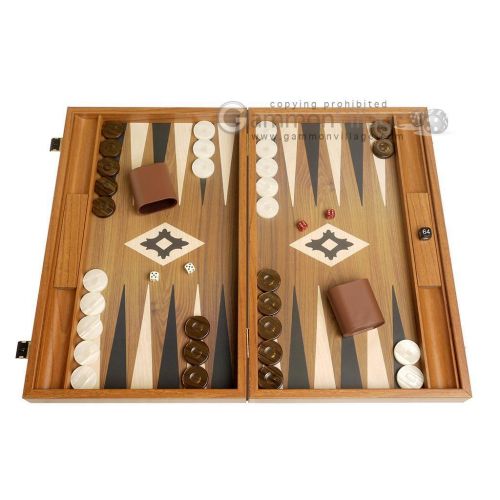  Manopoulos 19-inch Wood Backgammon Set - Walnut Board with Printed Field and Side Racks