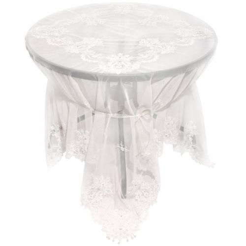  Manor Luxe ML16144 Paisley Lace Embroidered Tablecloth with Beaded Accents, 80 by 80,