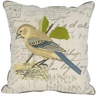 Manor Luxe Avian Collection Embroidered Bird Decorative Pillow, Bird on Nest, 18-Inch by 18-Inch