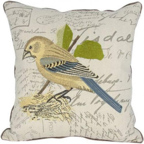  Manor Luxe Avian Collection Embroidered Bird Decorative Pillow, Bird on Nest, 18-Inch by 18-Inch