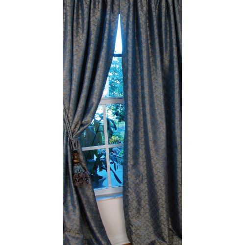  Manor Luxe 48-Inch by 96-Inch Bombay Rod Pocket Lined Curtain Panel, BlueGold