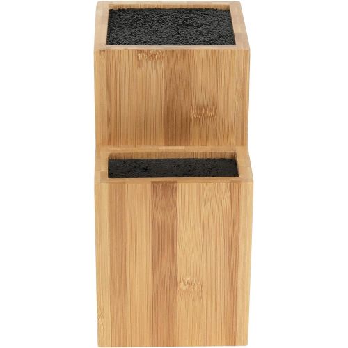  Mantello Bamboo Universal Knife Block Two-Tiered Slot-Less Wooden Knife Stand, Organizer & Holder - Convenient Safe Storage for Large & Small Knives & Utensils - Easy to Clean Remo