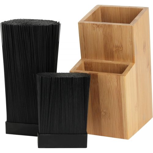  Mantello Bamboo Universal Knife Block Two-Tiered Slot-Less Wooden Knife Stand, Organizer & Holder - Convenient Safe Storage for Large & Small Knives & Utensils - Easy to Clean Remo