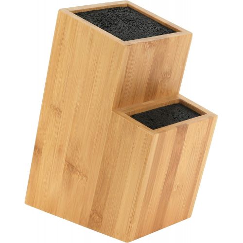  Mantello Bamboo Universal Knife Block Two-Tiered Slot-Less Wooden Knife Stand, Organizer & Holder - Convenient Safe Storage for Large & Small Knives & Utensils - Easy to Clean Remo