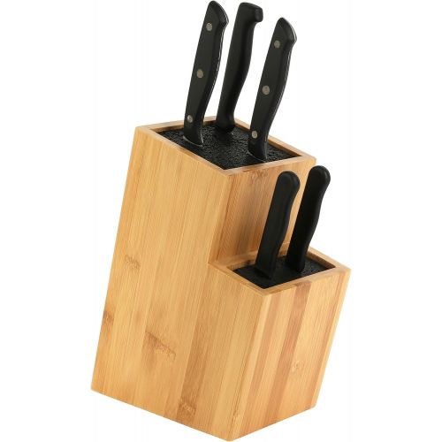  Mantello Bamboo Universal Knife Block Two-Tiered Slot-Less Wooden Knife Stand, Organizer & Holder - Convenient Safe Storage for Large & Small Knives & Utensils - Easy to Clean Remo