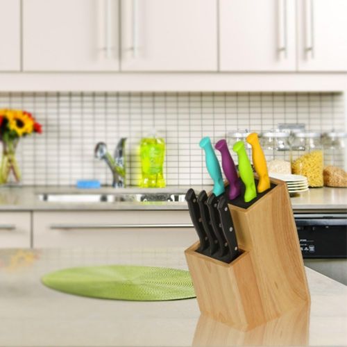  Mantello Wood Universal Knife Block Two-Tiered Slot-Less Wooden Knife Stand, Organizer & Holder - Convenient Safe Storage for Large & Small Knives & Utensils - Easy to Clean Remova