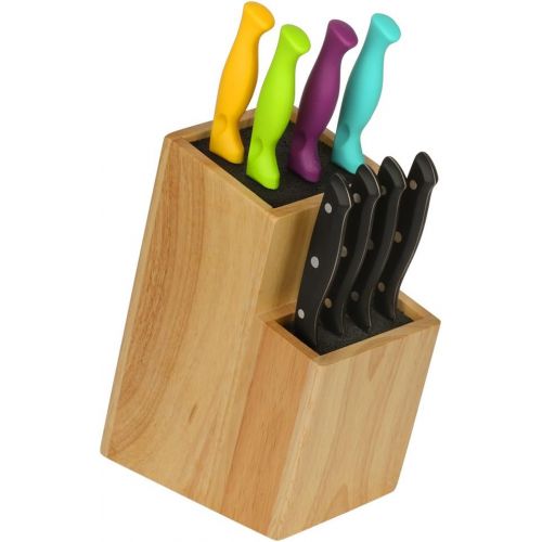  Mantello Wood Universal Knife Block Two-Tiered Slot-Less Wooden Knife Stand, Organizer & Holder - Convenient Safe Storage for Large & Small Knives & Utensils - Easy to Clean Remova