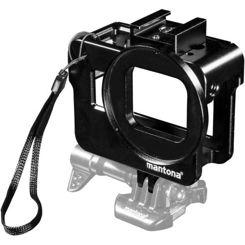  Mantona Magic Alu Cage - Alu Gehause fuer GoPro Hero 7 6 5 Black Silver White inkl.inkl. UV-Filter mit Schraubgewinde, Sicherungsleine, Aufbewahrungsbeutel, Aluminium Gehause CNC, e