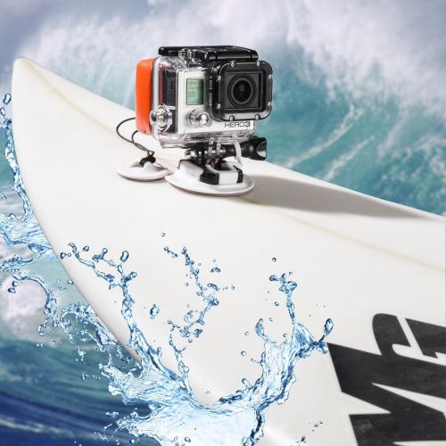  Mantona Surfing Halter Pad Set (geeignet fuer GoPro Hero 6 5 4 3+ 3 2 1, Session und andere kompatible Action Cams, Set aus Klebepad Halter und Halteleine, mit Adapter fuer FCS Finne