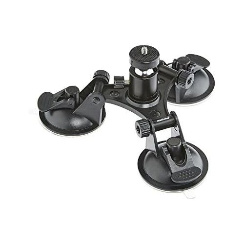  [아마존베스트]Mantona Suction Cup Mount 3 Leg Size L for GoPro Hero 6 5 4 3+ 3 2 1, Session and Other Compatible Action Cams, Includes High Quality Aluminium Ball Head, 3 Suction Cups