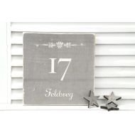 ManufakturLiebevoll Personalized wooden sign with house number and street in gray