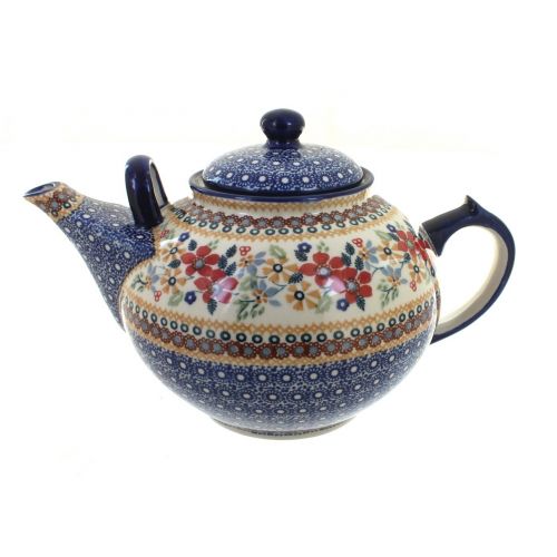  Manufaktura Blue Rose Polish Pottery Red Daisy Large Teapot