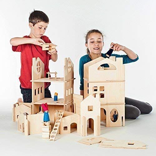  Manzanita Kids Modular Dollhouse Tower and House Building Walls (Combo Set)