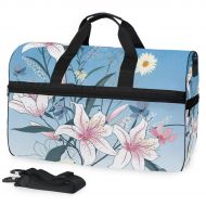 Maolong Watercolor Lily Flowers Travel Duffel Bag for Men Women Large Weekender Bag Carry-on Luggage Tote Overnight Bag