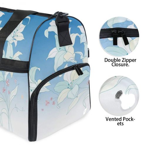  Maolong Watercolor Lily Flowers Travel Duffel Bag for Men Women Large Weekender Bag Carry-on Luggage Tote Overnight Bag