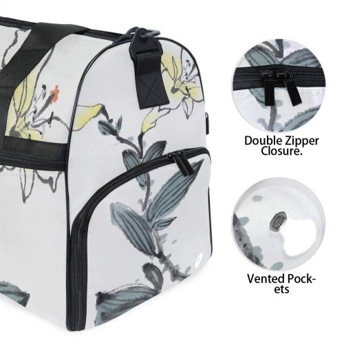  Maolong Watercolor Lily Flowers Travel Duffel Bag for Men Women Large Weekender Bag Carry-on Luggage Tote Overnight Bag