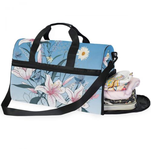  Maolong Watercolor Lily Flowers Travel Duffel Bag for Men Women Large Weekender Bag Carry-on Luggage Tote Overnight Bag